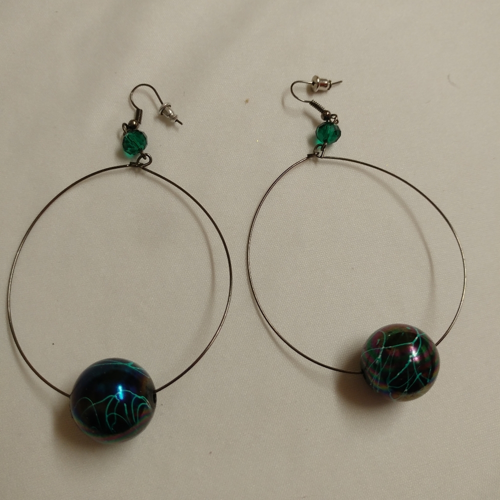 Turquoise Beaded Wire Hoop Earrings